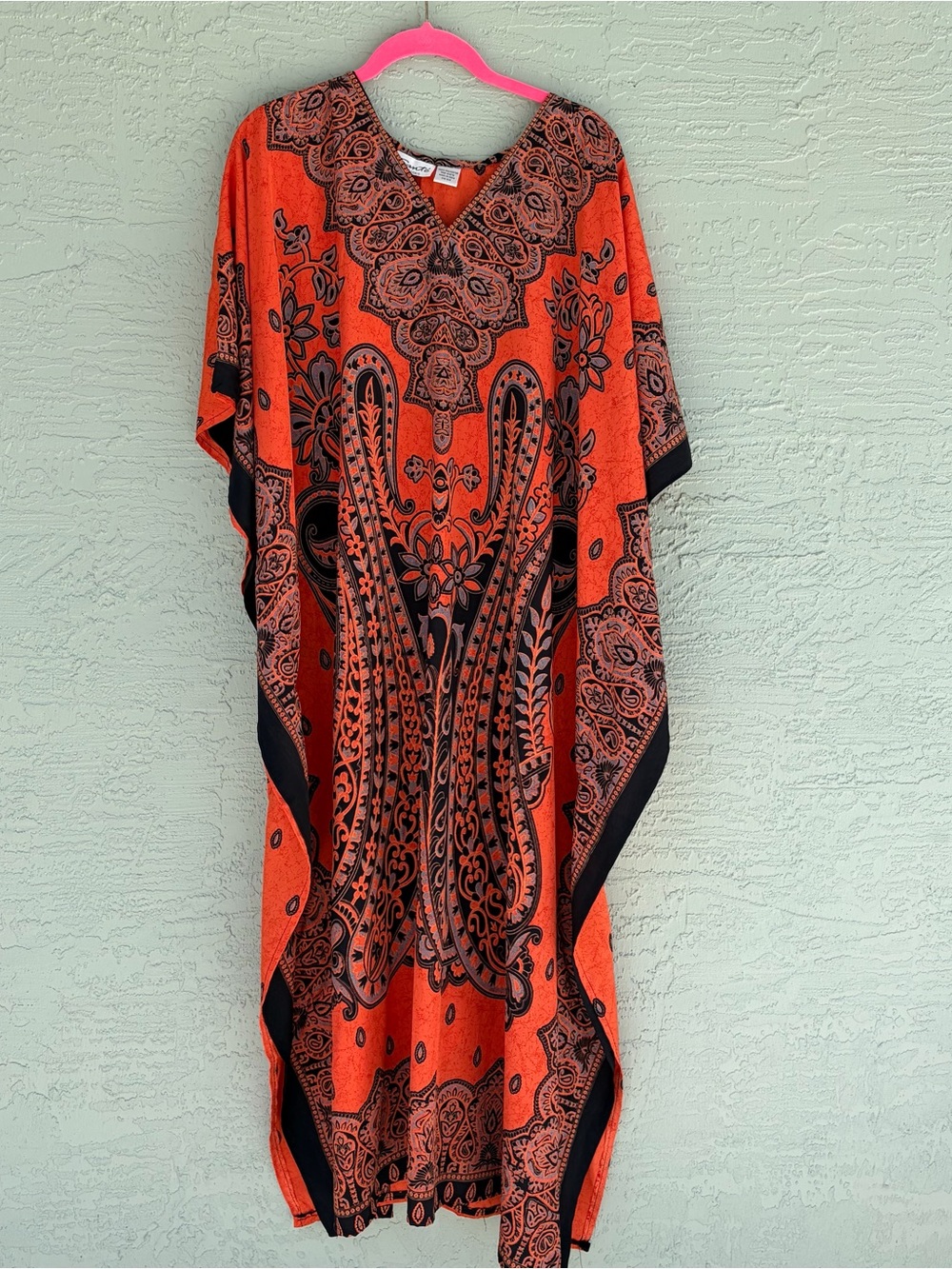 Sante Classics One Size 
Boho V-Neck Orange Paisley Caftan Dress